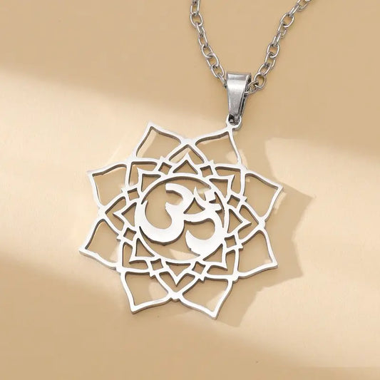Stainless Steel Om Lotus Pendant Necklace – Spiritual Jewelry for Yoga & Meditation Enthusiasts