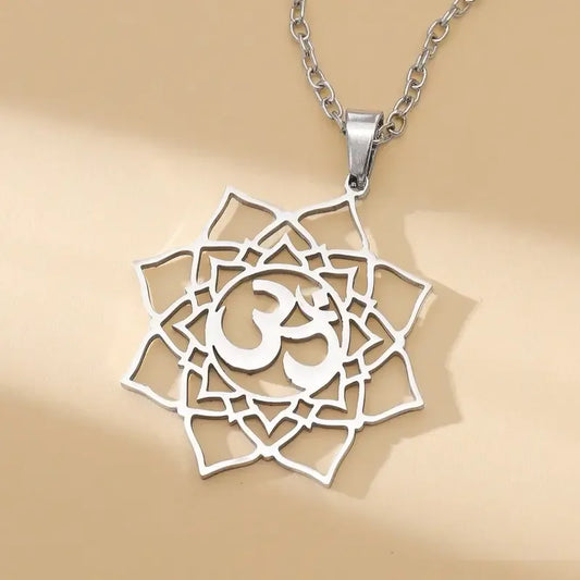 Stainless Steel Om Lotus Pendant Necklace – Spiritual Jewelry for Yoga & Meditation Enthusiasts
