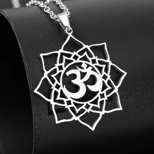 Stainless Steel Om Lotus Pendant Necklace – Spiritual Jewelry for Yoga & Meditation Enthusiasts