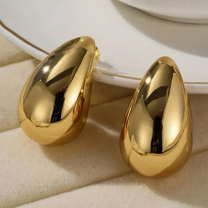Large Water Drop Earrings: Glossy Gold/Silver Teardrop Studs for Women