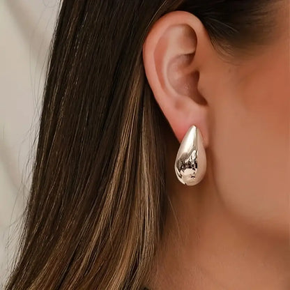 Large Water Drop Earrings: Glossy Gold/Silver Teardrop Studs for Women