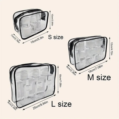 3-Piece Transparent Travel Makeup Bag Set – Durable Cosmetic Organizer with Zipper