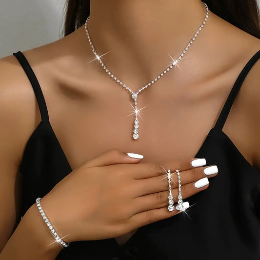 Luxury Rhinestone Jewelry Set - Necklace, Earrings & Bracelet