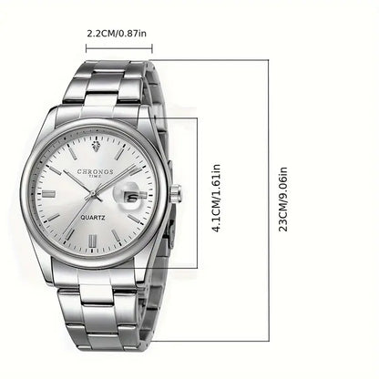 CHRONOS Men's Quartz Watch – Stainless Steel, Water-Resistant, Classic Business & Casual Style