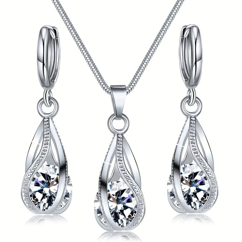 Zirconia Crystal Necklace & Earrings Set – Chic Sparkle for Any Occasion