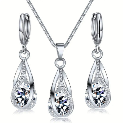 Zirconia Crystal Necklace & Earrings Set – Chic Sparkle for Any Occasion