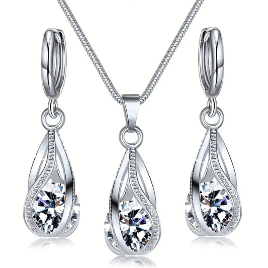 Zirconia Crystal Necklace & Earrings Set – Chic Sparkle for Any Occasion