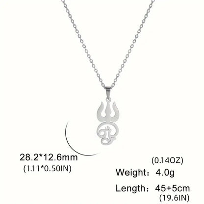 Stainless Steel Trident Pendant Necklace – Om Amulet, Minimalist Spiritual Jewelry