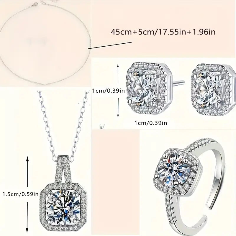 4-Piece Squared Jewelry Set – Luxurious Faux Diamond Inlaid Alloy Design