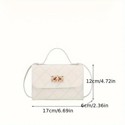 White Square Handbag with Gold Turn-Lock – Chic Structured Bag for Everyday Style