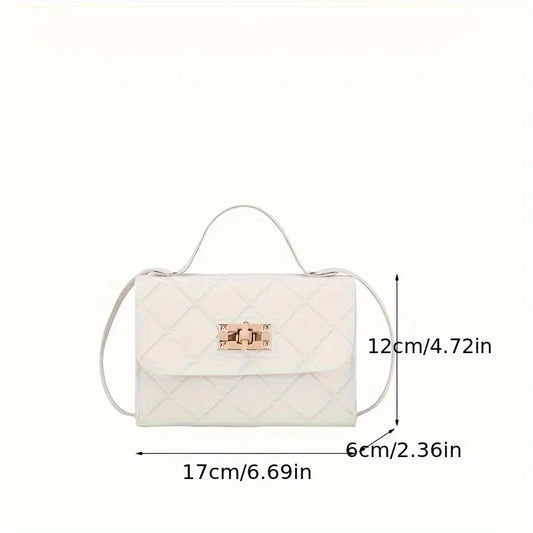 White Square Handbag with Gold Turn-Lock – Chic Structured Bag for Everyday Style