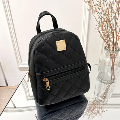 Chic Mini Backpack with Patterned Design & Gold Accent Details – Compact and Fashion-Forward