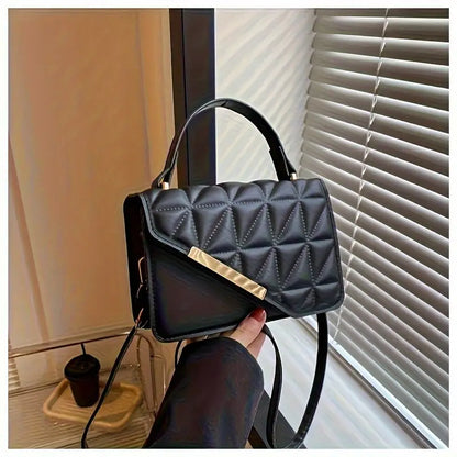 Rhombus Pattern PU Crossbody Bag – Adjustable Strap & Compact Style for Everyday Fashion