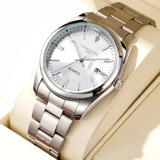 CHRONOS Men's Quartz Watch – Stainless Steel, Luminous Display & Water-Resistant Design