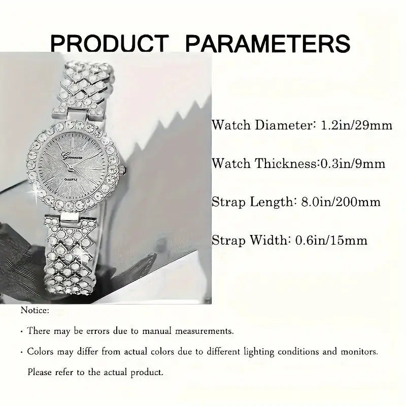 6-Piece Women's Quartz Watch & Jewelry Set - Elegant Faux Diamond Design