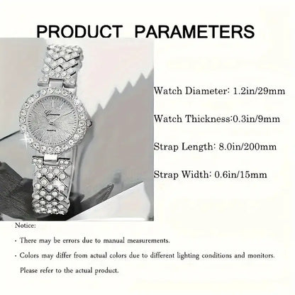 6-Piece Women's Quartz Watch & Jewelry Set - Elegant Faux Diamond Design