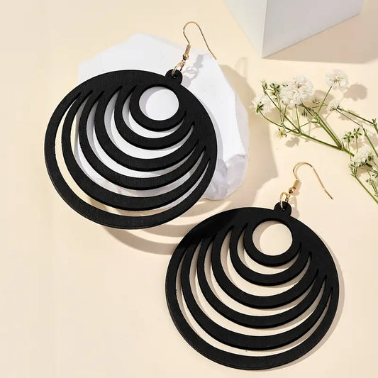 Wooden Hollow Circle Drop Earrings – Stylish & Lightweight, Perfect for Daily Wear & Parties