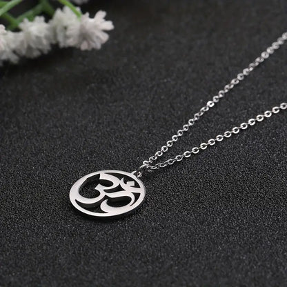Round Hindu Aum Pendant Necklace – Stainless Steel Design in Gold & Silver