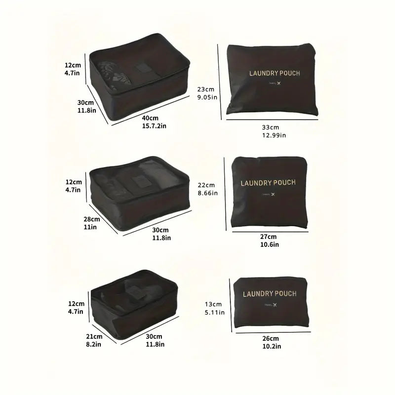 6-Piece Travel Storage Bag Set – Large Nylon & Mesh Organizers with zips