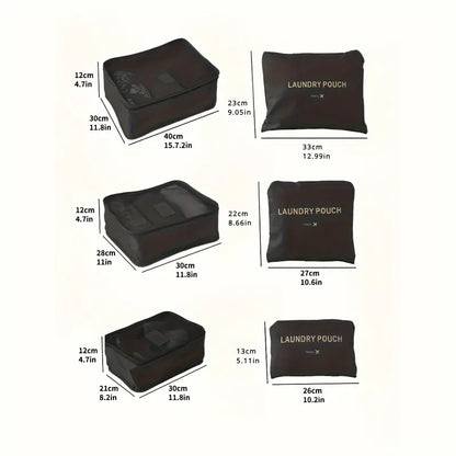 6-Piece Travel Storage Bag Set – Large Nylon & Mesh Organizers with zips