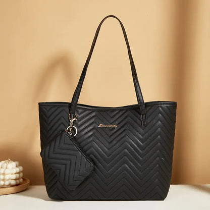Women’s Quilted Tote Bag – Large-Capacity Shoulder Handbag with Matching Wallet