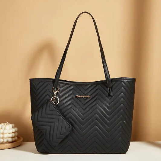 Women’s Quilted Tote Bag – Large-Capacity Shoulder Handbag with Matching Wallet