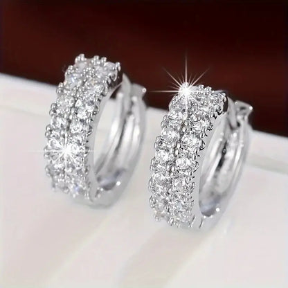 18K Gold-Plated Double Row Hoop Earrings – Copper Base, Zirconia Embellished Available in Gold & Silver