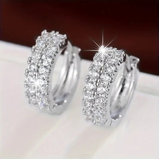 18K Gold-Plated Double Row Hoop Earrings – Copper Base, Zirconia Embellished Available in Gold & Silver