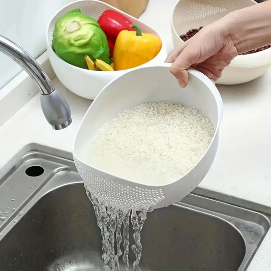 Multipurpose Washing & Straining Bowl – Easy Water Drain for Grains, Veggies & More