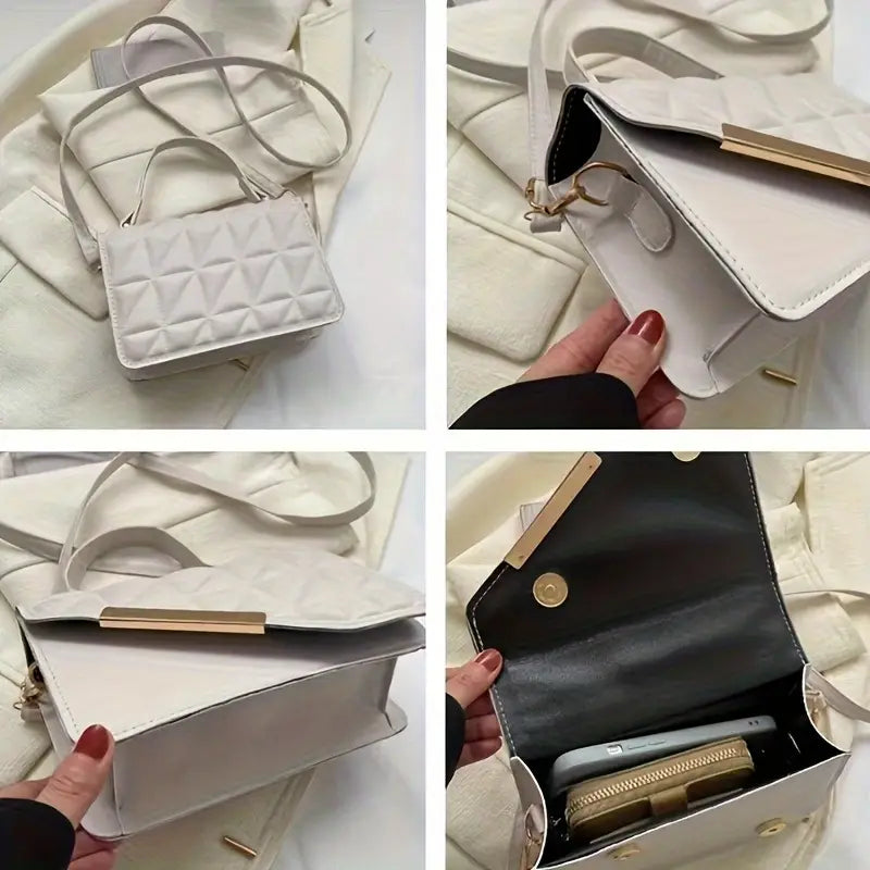 Rhombus Pattern PU Crossbody Bag – Adjustable Strap & Compact Style for Everyday Fashion