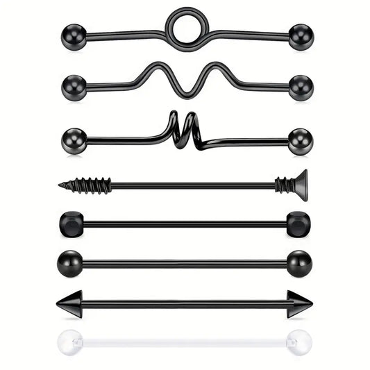 Assorted Black Industrial Earrings - Edgy & Versatile Styles