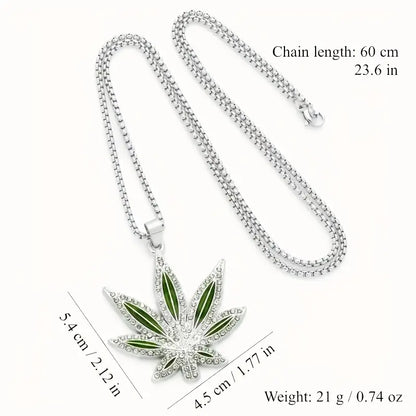 Faux Diamond Weed Leaf Necklace – Stylish Pendant in Gold & Silver