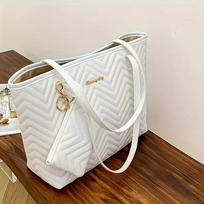 Women’s Quilted Tote Bag – Large-Capacity Shoulder Handbag with Matching Wallet