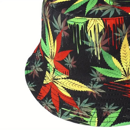 Reversible Lightweight Bucket Hat – Colorful Leaf Graffiti Design