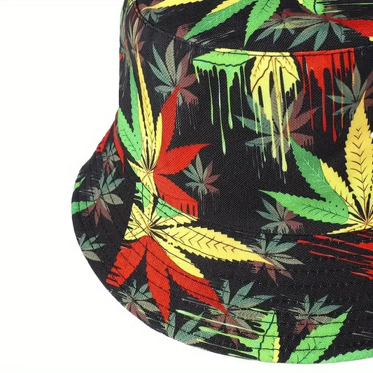 Reversible Lightweight Bucket Hat – Colorful Leaf Graffiti Design