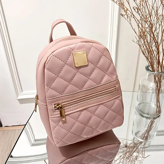 Chic Mini Backpack with Patterned Design & Gold Accent Details – Compact and Fashion-Forward
