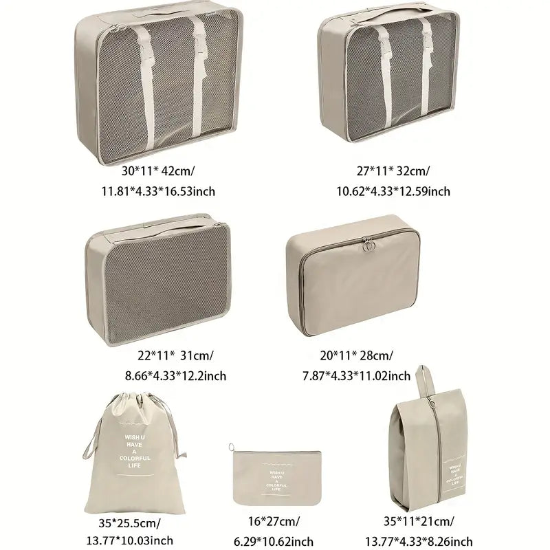 7-Piece Travel Organizer Set – Compact Storage Bags for Clothes, Toiletries & Accessories