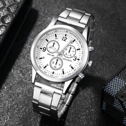 Stainless Steel Quartz Watch – Classic Business Style with Durable Zinc Alloy Case
