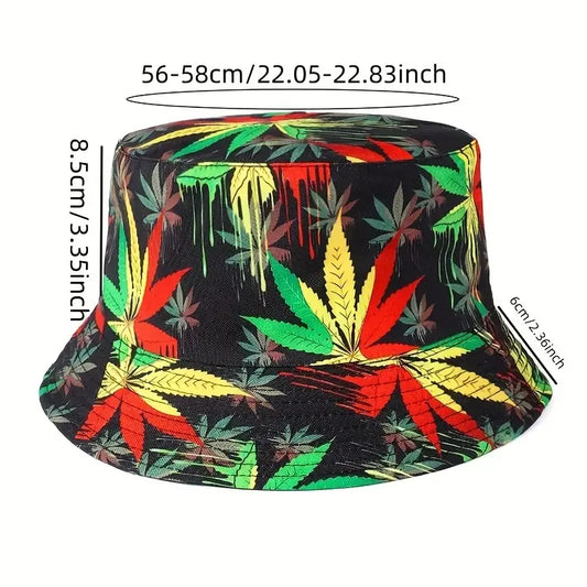 Reversible Lightweight Bucket Hat – Colorful Leaf Graffiti Design