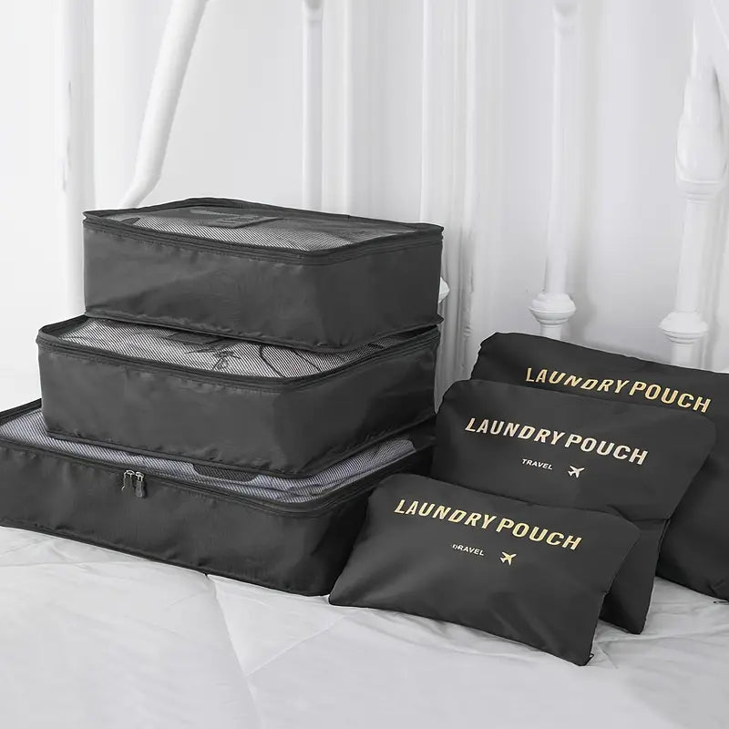 6-Piece Travel Storage Bag Set – Large Nylon & Mesh Organizers with zips
