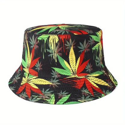 Reversible Lightweight Bucket Hat – Colorful Leaf Graffiti Design