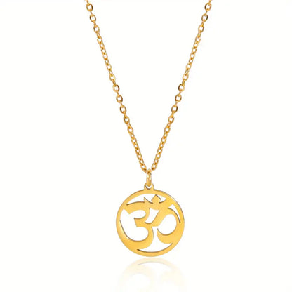Round Hindu Aum Pendant Necklace – Stainless Steel Design in Gold & Silver