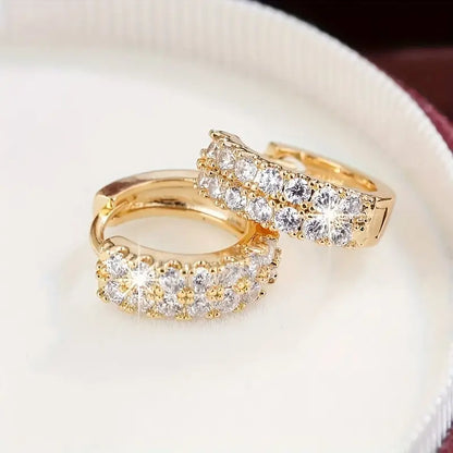 18K Gold-Plated Double Row Hoop Earrings – Copper Base, Zirconia Embellished Available in Gold & Silver