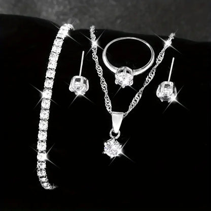 6-Piece Women's Quartz Watch & Jewelry Gift Set – Timeless Faux Diamond Elegance