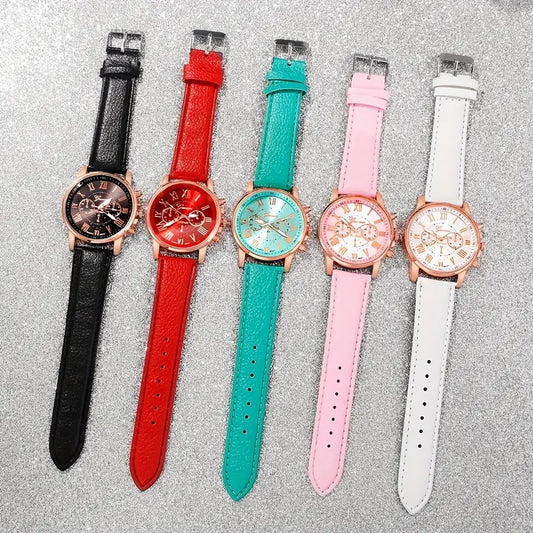 Women's Quartz Watch Set – Elegant Roman Numeral Dial with PU Leather Strap, Perfect Gift for Any Occasion