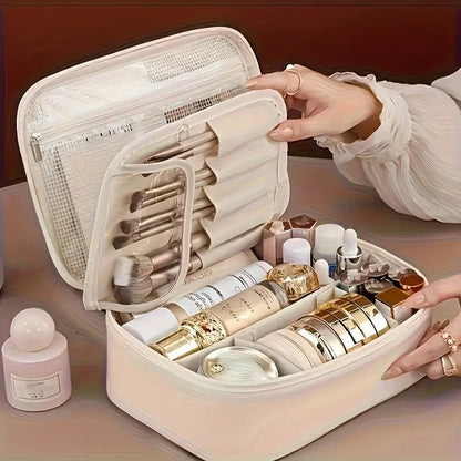 Large-Capacity Multi-Layer Makeup Organizer – Detachable Travel Bag with Brush Storage