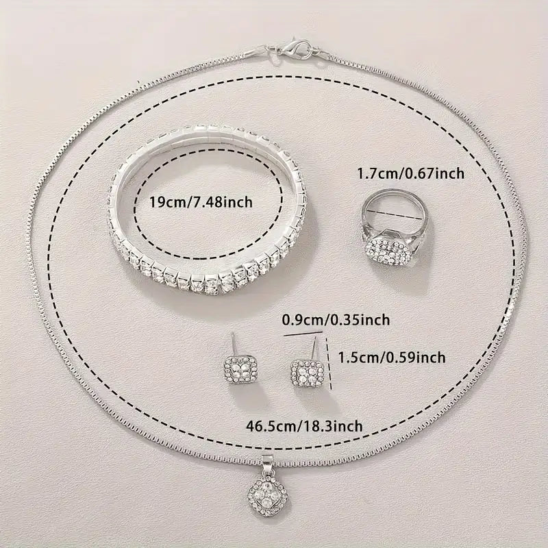 7-Piece Faux Diamond Jewelry Set – Elegant Necklace, Bracelet, Earrings & Ring Combo