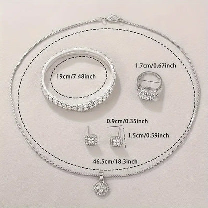 7-Piece Faux Diamond Jewelry Set – Elegant Necklace, Bracelet, Earrings & Ring Combo