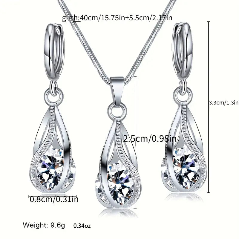 Zirconia Crystal Necklace & Earrings Set – Chic Sparkle for Any Occasion