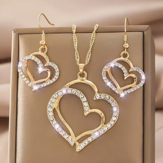 3-Piece Heart-Shaped Jewelry Set – Elegant Necklace & Matching Earrings